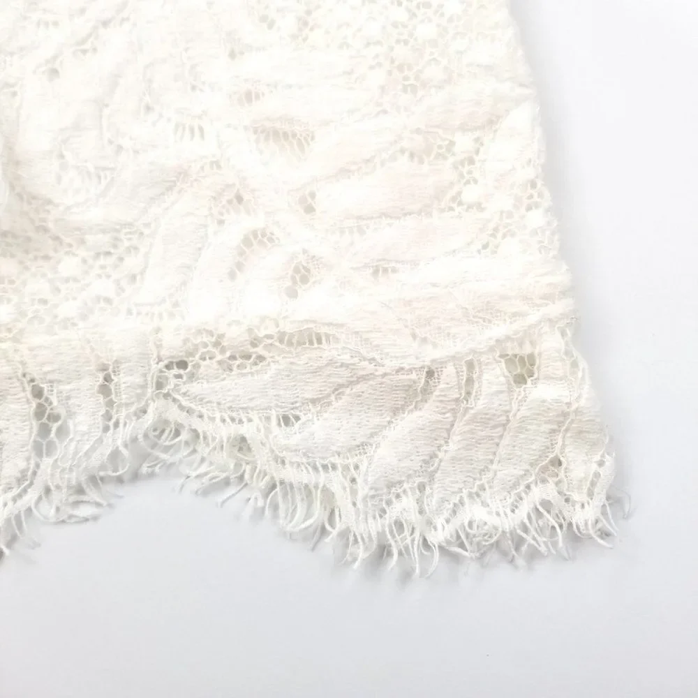 LOVERS + FRIENDS White Lace Tassel Tie Long Sleeve Boho Mini Dress Minimal 9XS